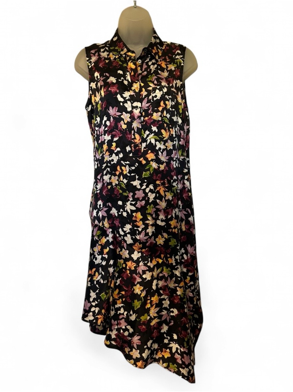 Equipment Navy Floral Silk Dress Multicolor Pattern